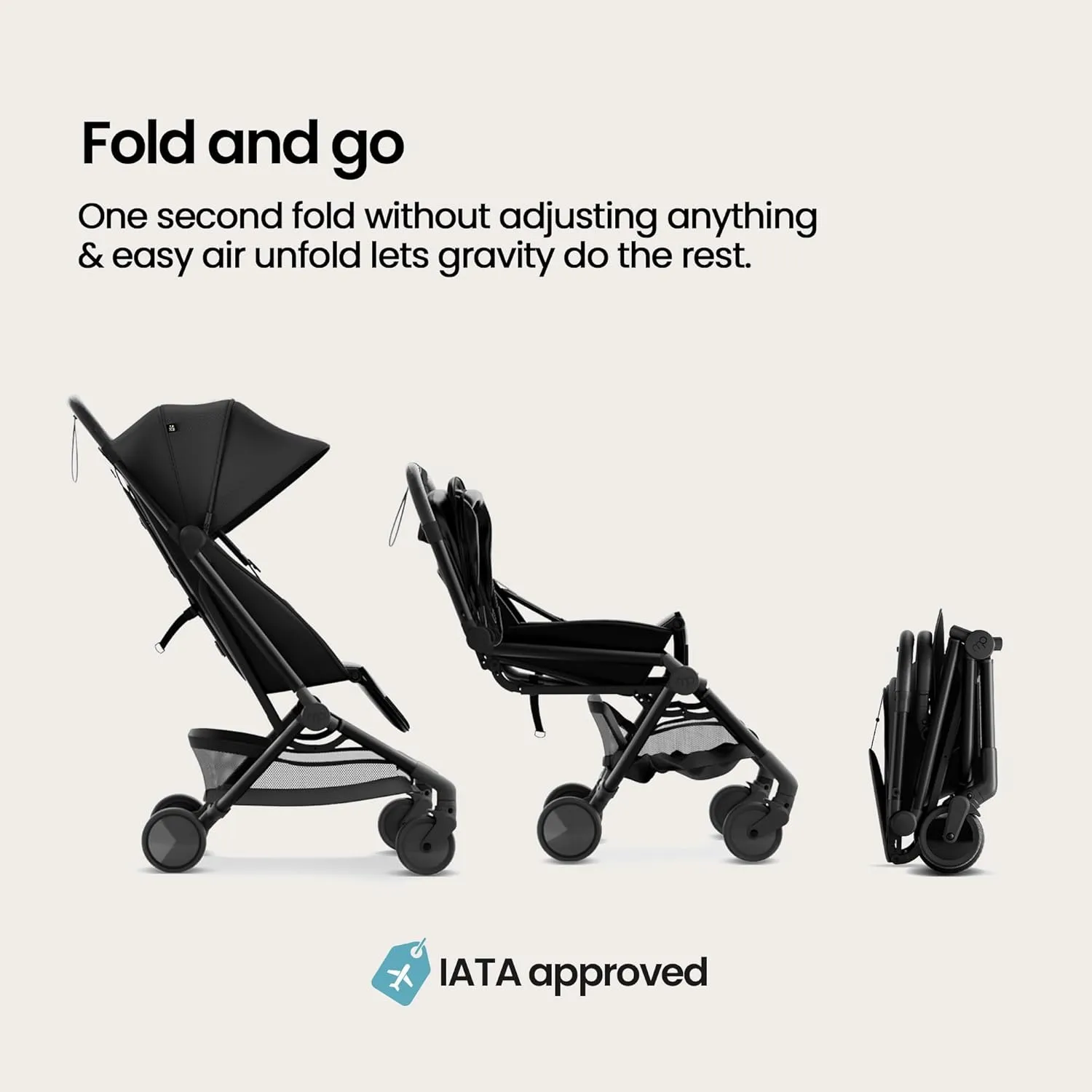 Mompush Velo Lightweight Travel Stroller – One-Hand Fold, Ultra-Compact & Airplane Friendly, Lie-Flat Recline Seat (from Birth to 50 lbs), Includes Cup Holder, Shoulder Strap, and Leather Bumper Bar