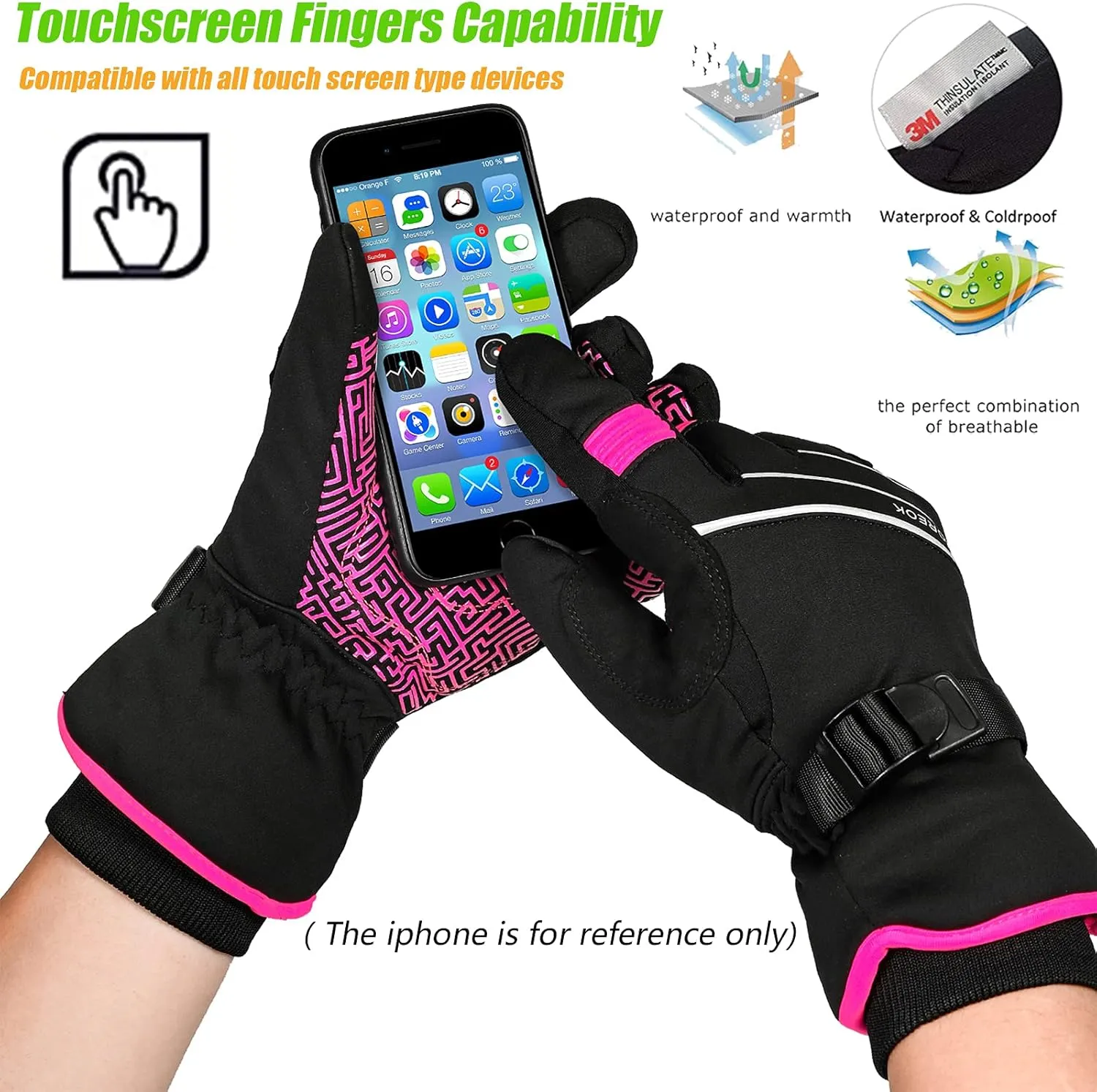 MOREOK Waterproof & Windproof -30°F Winter Gloves for Men/Women, 3M Thinsulate Thermal Gloves Touch Screen Warm Gloves for Skiing,Cycling,Motorcycle,Running