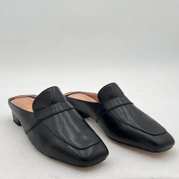 Mules for Women Black Shoes Slip on Flats Backless Penny Loafers Closed Toe Mule