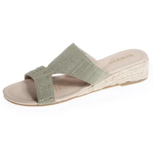 Mules sandales Femme cloutée talon corde Kaki