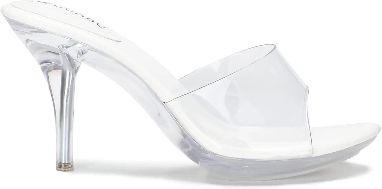 NBUUNBU Silver Clear Heels For Women Dress Shoes Transparent Strap Sexy Stilletos Heels Open Toe High Silver Heeled Sandals Pump Mules