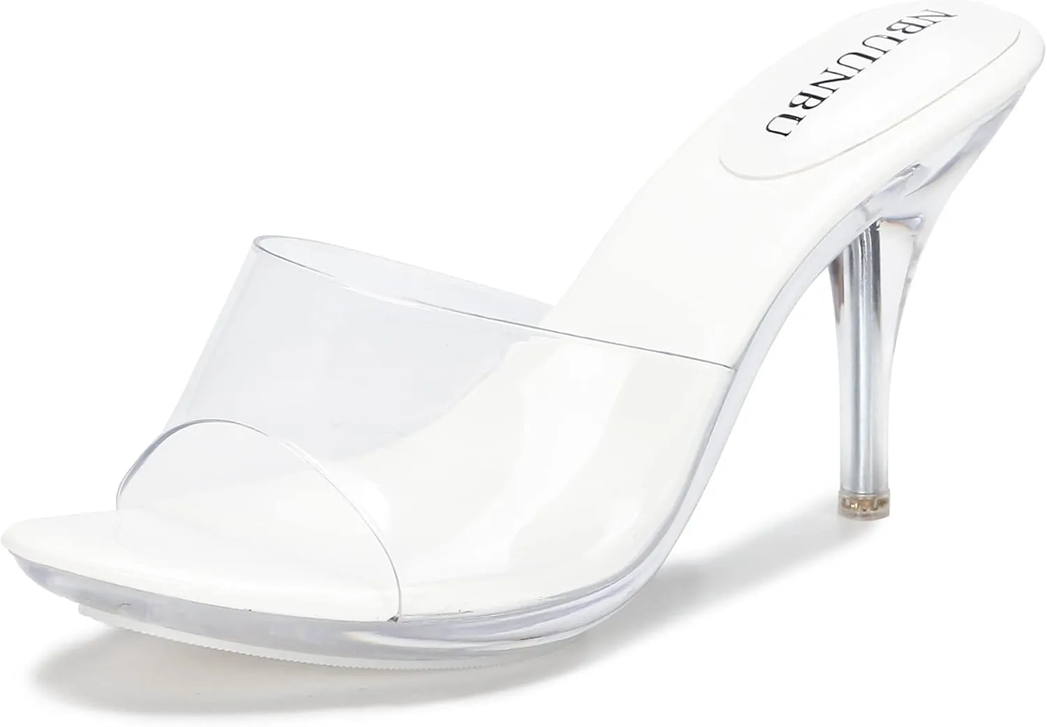 NBUUNBU Silver Clear Heels For Women Dress Shoes Transparent Strap Sexy Stilletos Heels Open Toe High Silver Heeled Sandals Pump Mules