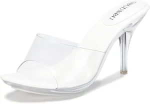 NBUUNBU Silver Clear Heels For Women Dress Shoes Transparent Strap Sexy Stilletos Heels Open Toe High Silver Heeled Sandals Pump Mules