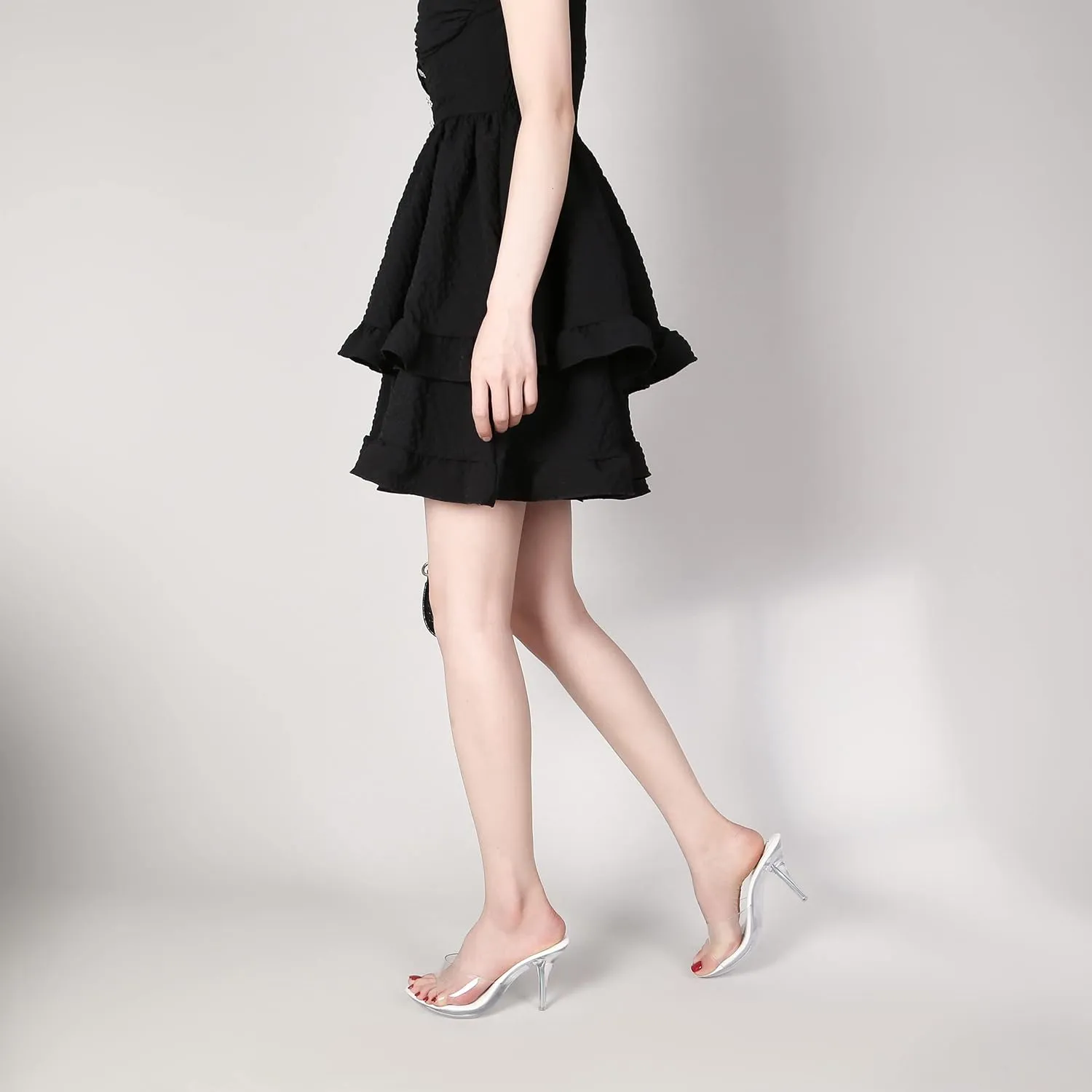 NBUUNBU Silver Clear Heels For Women Dress Shoes Transparent Strap Sexy Stilletos Heels Open Toe High Silver Heeled Sandals Pump Mules