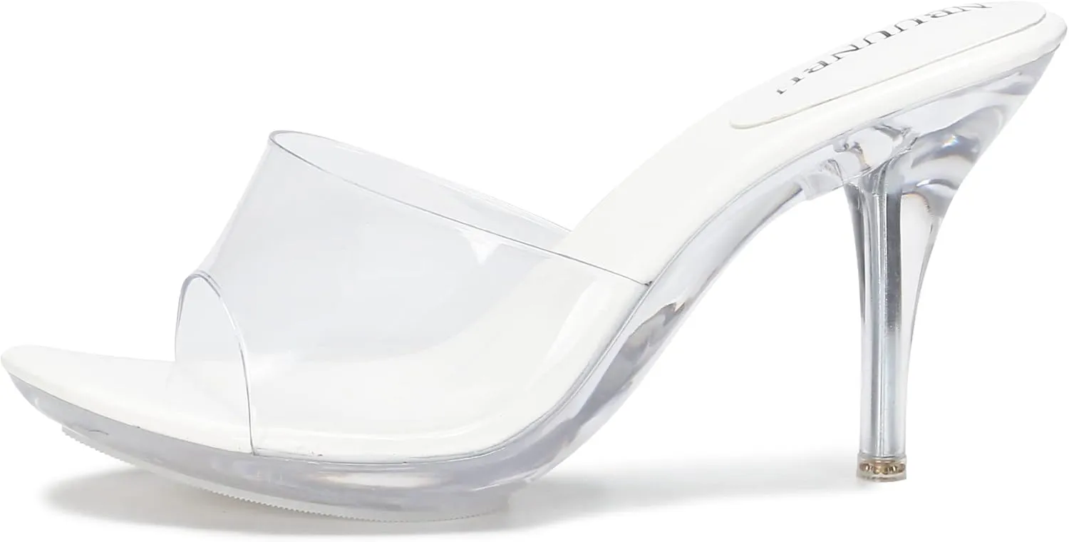NBUUNBU Silver Clear Heels For Women Dress Shoes Transparent Strap Sexy Stilletos Heels Open Toe High Silver Heeled Sandals Pump Mules