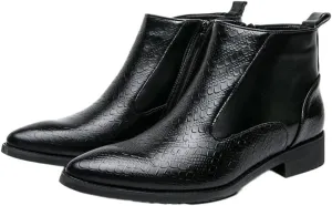 New Ankle Boots For Men Round Toe Faux Crocodile Embossed PU Leather Anti-slip Slip On Waterproof Non Slip Work