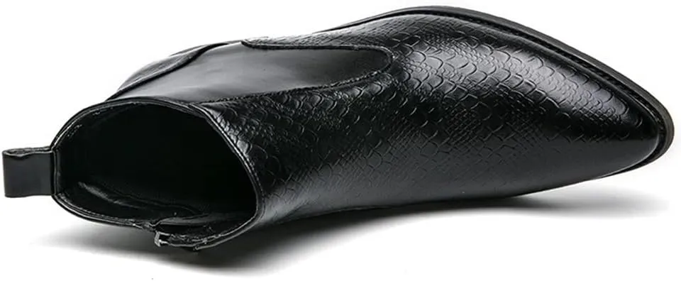 New Ankle Boots For Men Round Toe Faux Crocodile Embossed PU Leather Anti-slip Slip On Waterproof Non Slip Work
