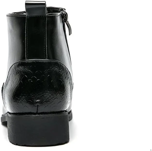 New Ankle Boots For Men Round Toe Faux Crocodile Embossed PU Leather Anti-slip Slip On Waterproof Non Slip Work