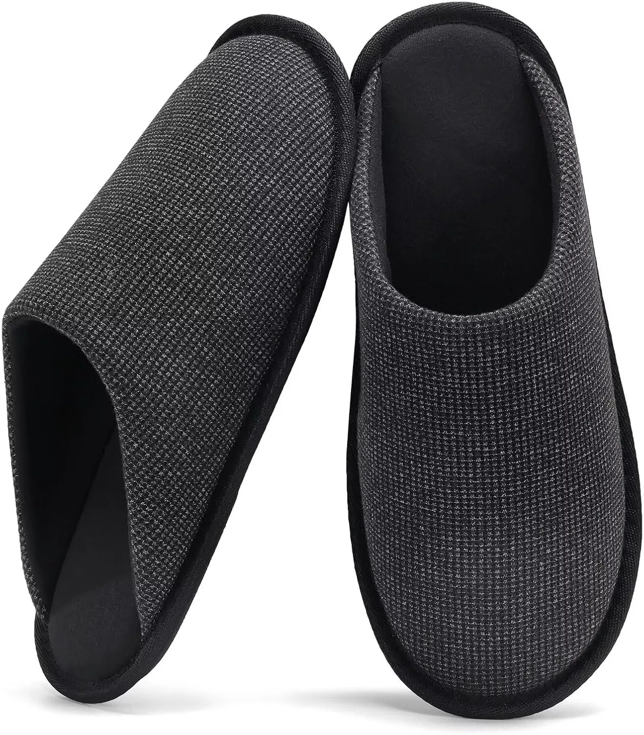 NineCiFun Mens House Scuff Slippers Slip On Warm Bedroom Solid Waffle Upper Slippers Lightweight Non-slip Indoor/Outdoor House Shoes
