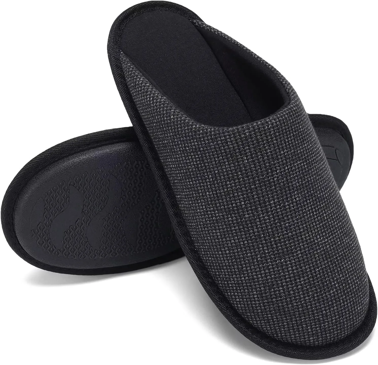 NineCiFun Mens House Scuff Slippers Slip On Warm Bedroom Solid Waffle Upper Slippers Lightweight Non-slip Indoor/Outdoor House Shoes