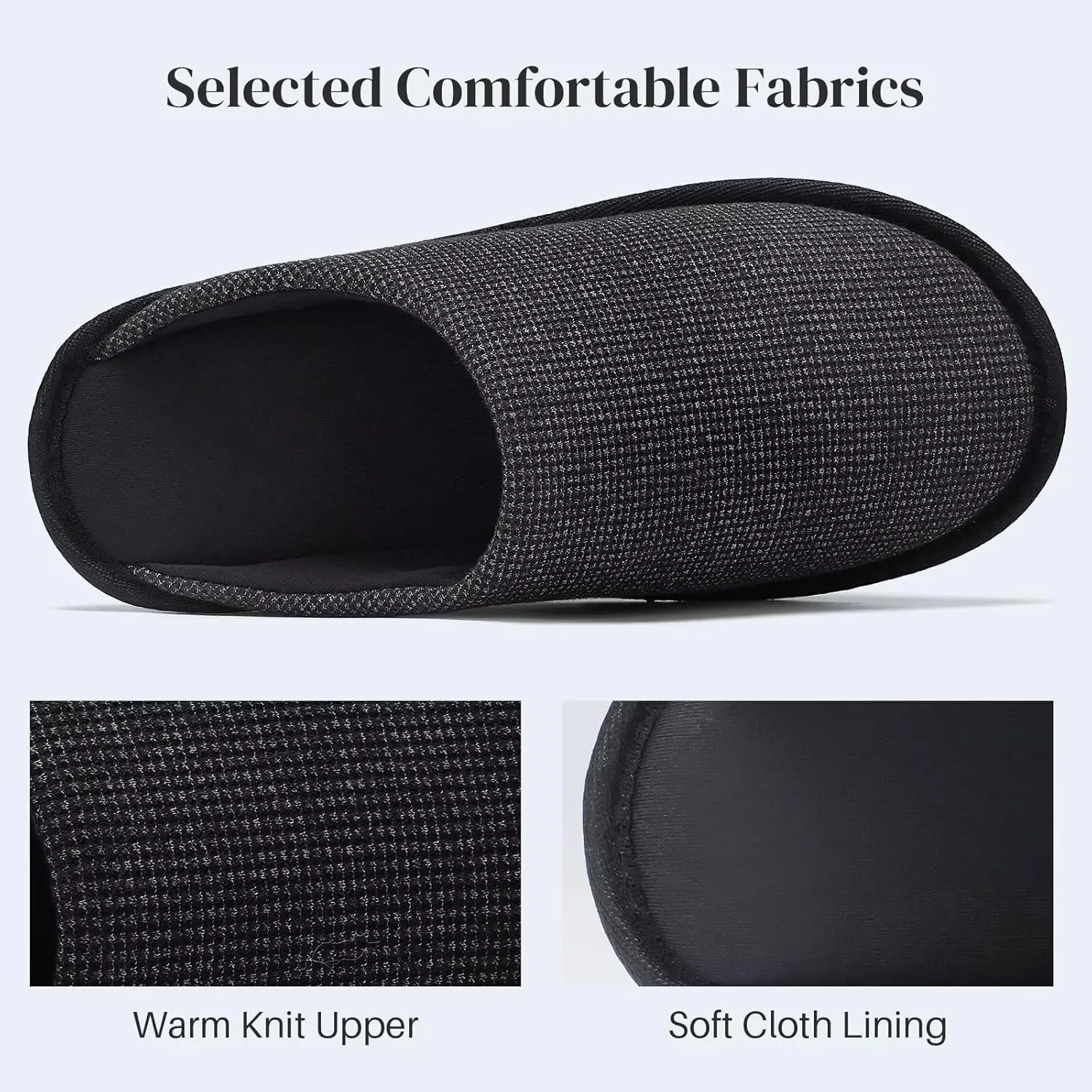 NineCiFun Mens House Scuff Slippers Slip On Warm Bedroom Solid Waffle Upper Slippers Lightweight Non-slip Indoor/Outdoor House Shoes