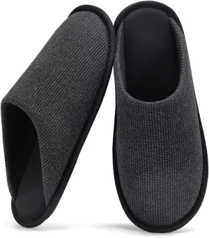NineCiFun Mens House Scuff Slippers Slip On Warm Bedroom Solid Waffle Upper Slippers Lightweight Non-slip Indoor/Outdoor House Shoes