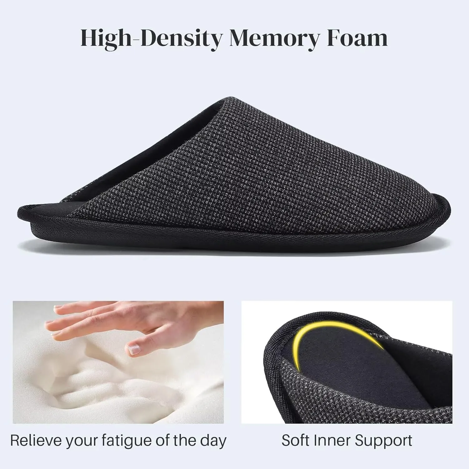 NineCiFun Mens House Scuff Slippers Slip On Warm Bedroom Solid Waffle Upper Slippers Lightweight Non-slip Indoor/Outdoor House Shoes
