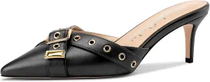 NobleOnly Kitten Heels for Women - Close Pointed Toe Mule Heels, Studded Slip On Party Dress Pumps, 2.6 Inches