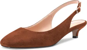 NobleOnly Stiletto Low Kitten Heel Close Toe Slip-on Pumps Slingback Buckle Dress Sandals 1.4 Inches Heels Shoes