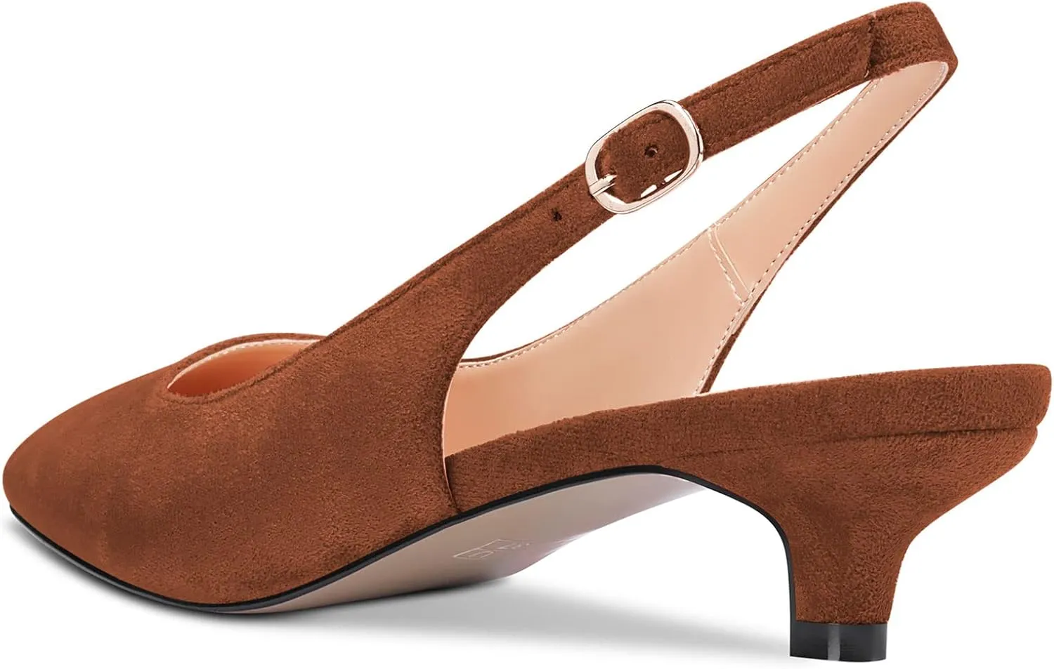 NobleOnly Stiletto Low Kitten Heel Close Toe Slip-on Pumps Slingback Buckle Dress Sandals 1.4 Inches Heels Shoes