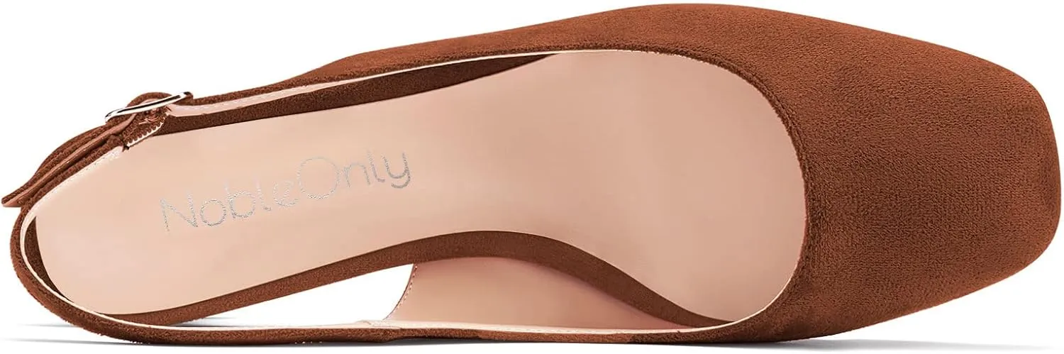 NobleOnly Stiletto Low Kitten Heel Close Toe Slip-on Pumps Slingback Buckle Dress Sandals 1.4 Inches Heels Shoes