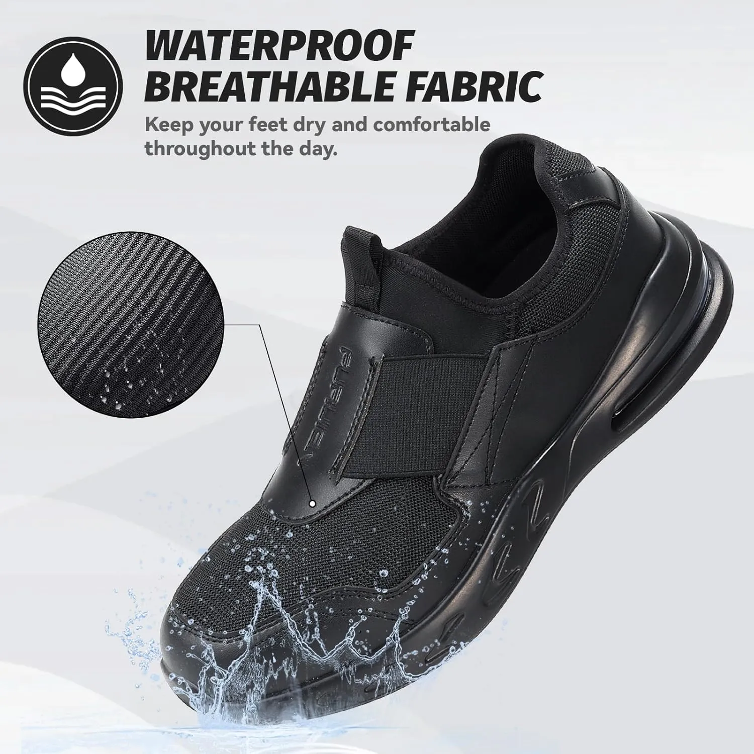 Non Slip Work Shoes for Women Men Slip on Sneakers Women Slip Resistant Waterproof Chef Kitchen Shoes Zapatos De Trabajo para Hombres, Black