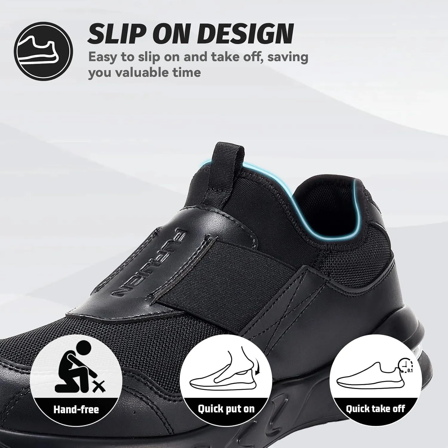 Non Slip Work Shoes for Women Men Slip on Sneakers Women Slip Resistant Waterproof Chef Kitchen Shoes Zapatos De Trabajo para Hombres, Black