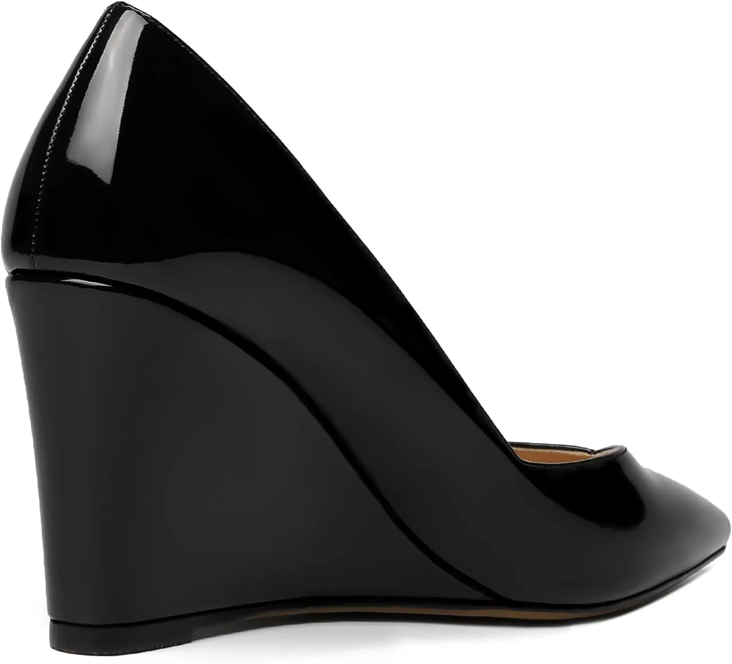 NUMALEO Womens Patent Slip On Casual Solid Pointed Toe Office Wedge High Heel Pumps Shoes 3.3 Inch