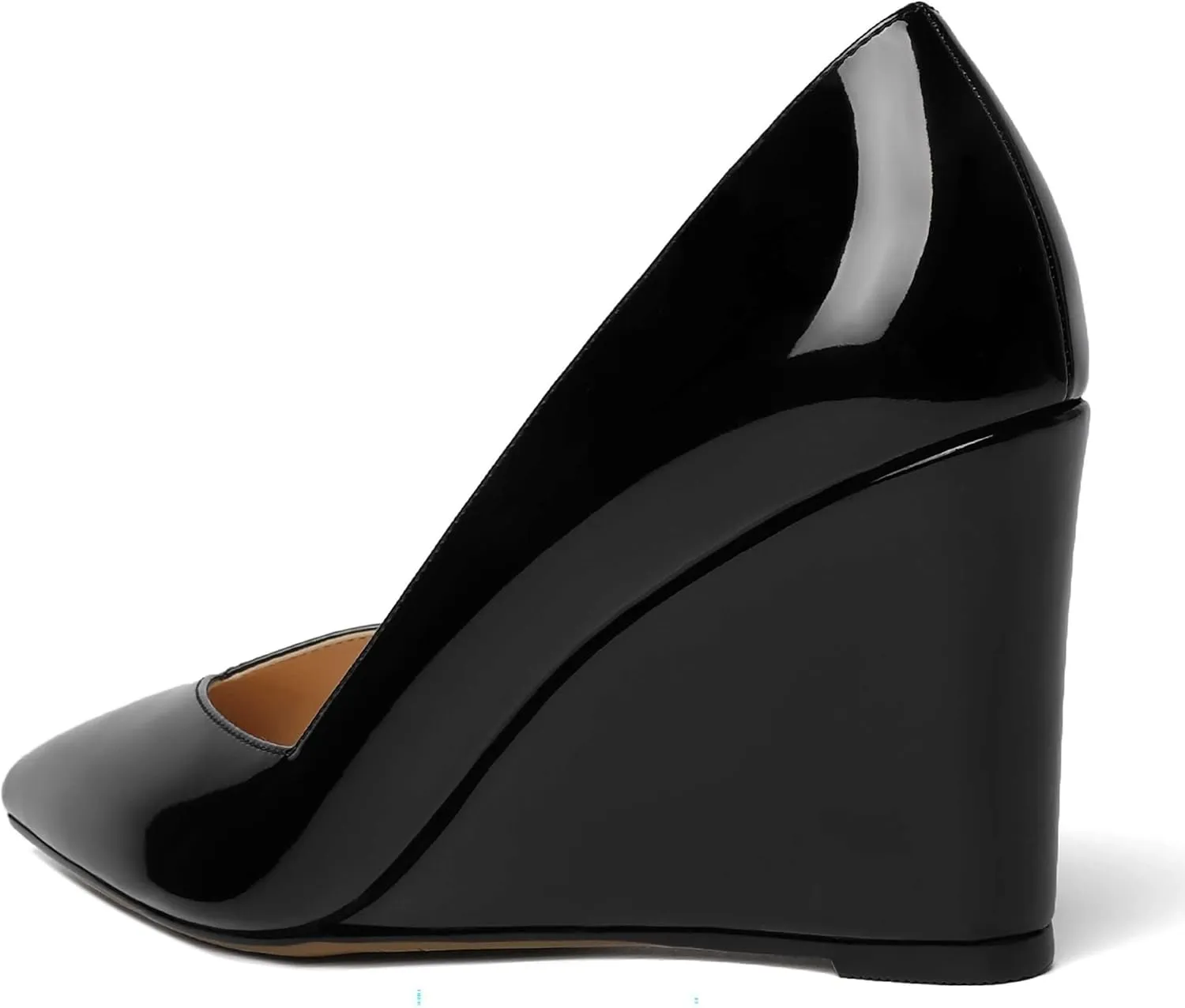 NUMALEO Womens Patent Slip On Casual Solid Pointed Toe Office Wedge High Heel Pumps Shoes 3.3 Inch