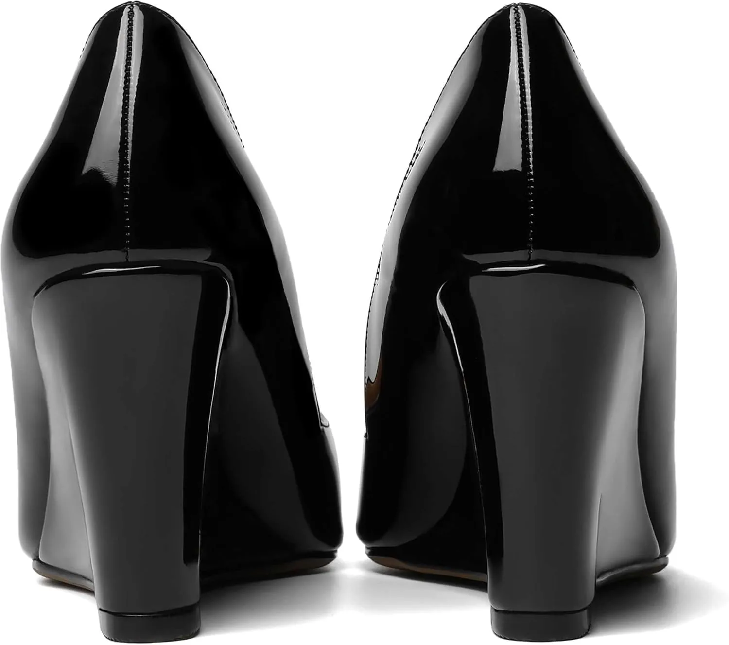 NUMALEO Womens Patent Slip On Casual Solid Pointed Toe Office Wedge High Heel Pumps Shoes 3.3 Inch