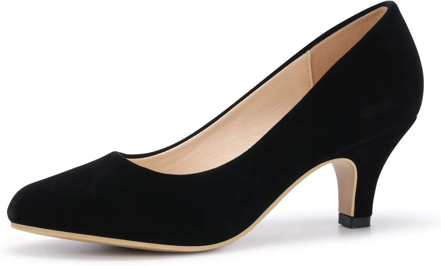 OCHENTA Women's Low Kitten Heels Round Toe Slip On Comfort Dress Shoes Pumps Office Velvet Black 11