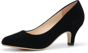 OCHENTA Women's Low Kitten Heels Round Toe Slip On Comfort Dress Shoes Pumps Office Velvet Black 11