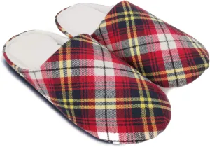 ofoot Mens & Womens Cotton Memory Foam House Slippers Bedroom Slip On Shoes Tartan Plaid Retro Style Anti Skid Rubber Outsole