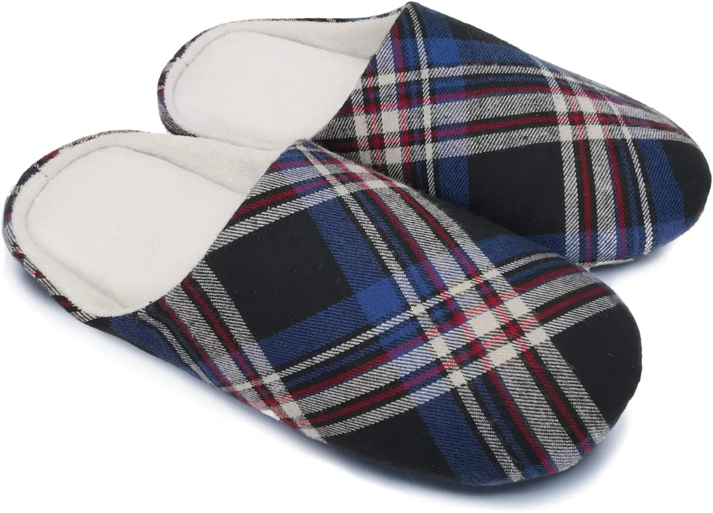 ofoot Mens & Womens Cotton Memory Foam House Slippers Bedroom Slip On Shoes Tartan Plaid Retro Style Anti Skid Rubber Outsole