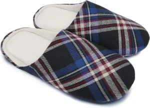 ofoot Mens & Womens Cotton Memory Foam House Slippers Bedroom Slip On Shoes Tartan Plaid Retro Style Anti Skid Rubber Outsole