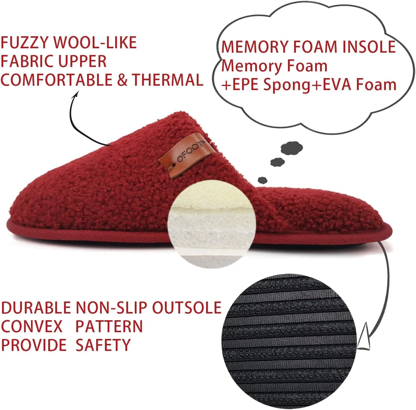 ofoot Womens Warm Fuzzy House Slippers Indoor Slip On Bedroom Shoes with Memory Foam Insole Non Skid Rubber Soles