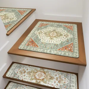 OJIA Non-Slip Stair Treads Matching Mat for Wooden Steps, Square Rubber Backing Anti-Slip Stair Carpet Landing Mat Stair Rugs 31x31 inch Stair Covers