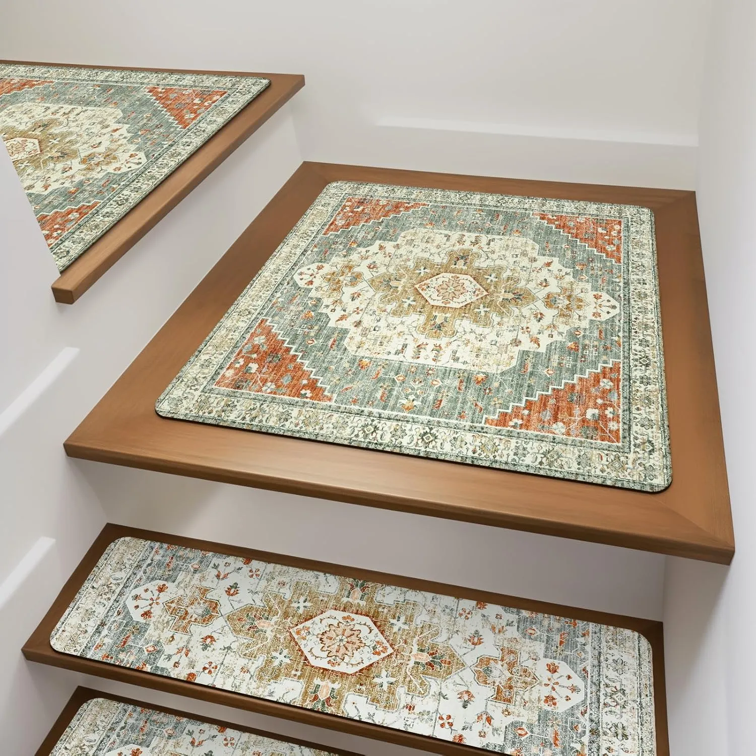 OJIA Non-Slip Stair Treads Matching Mat for Wooden Steps, Square Rubber Backing Anti-Slip Stair Carpet Landing Mat Stair Rugs 31x31 inch Stair Covers