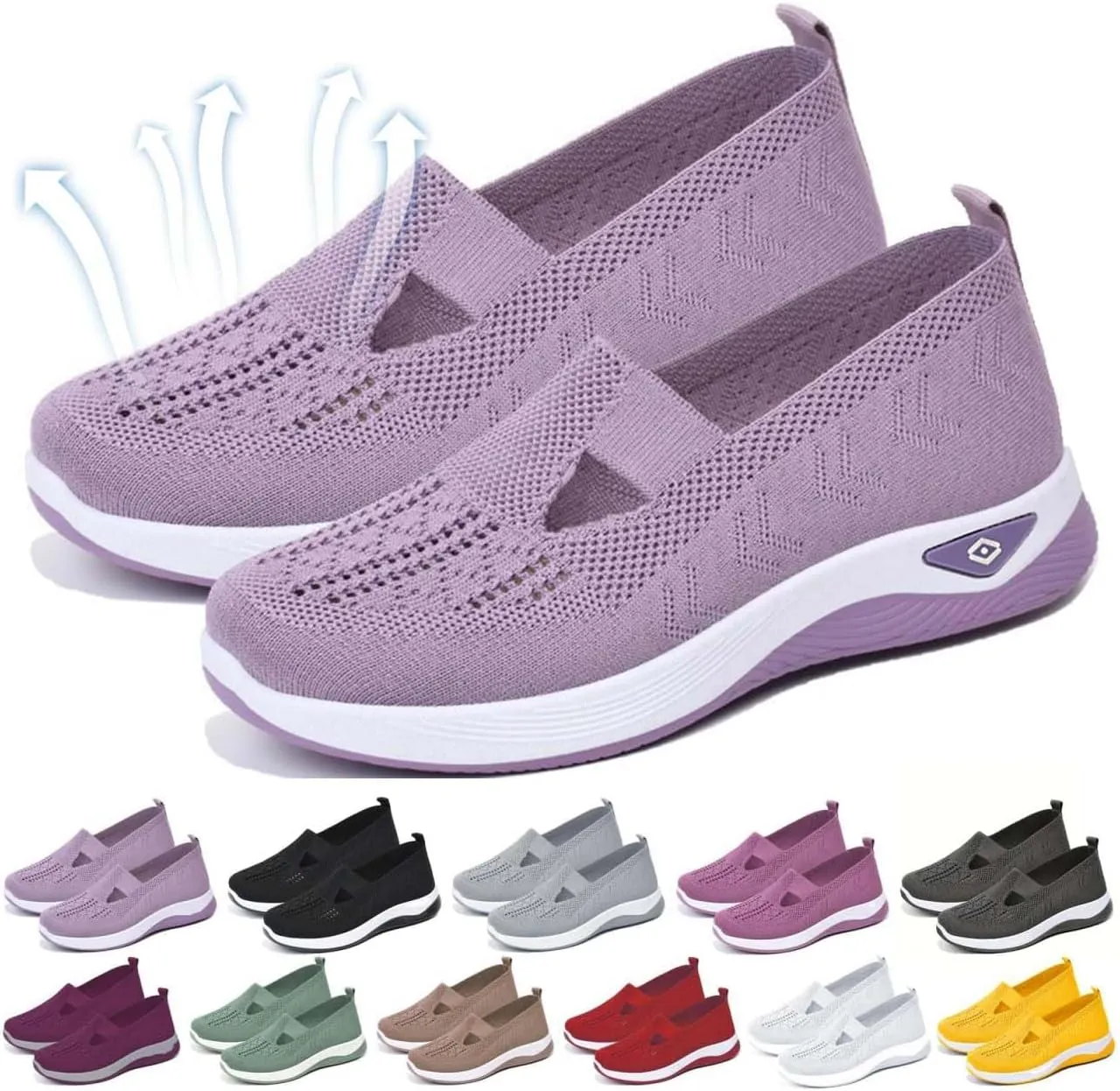 Orthopedic Shoes for Women Lightweight Wide Width Arch Support Woven Mesh Breathable Comfortable Soft Soled Nurse Shoes Slip On Diabetic Sneakers