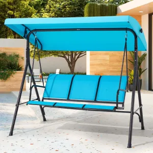 Outdoor Patio Swing with Adjustable Canopy for Backyard, Porch, Garden,Textilene Seat,(Lake Blue)