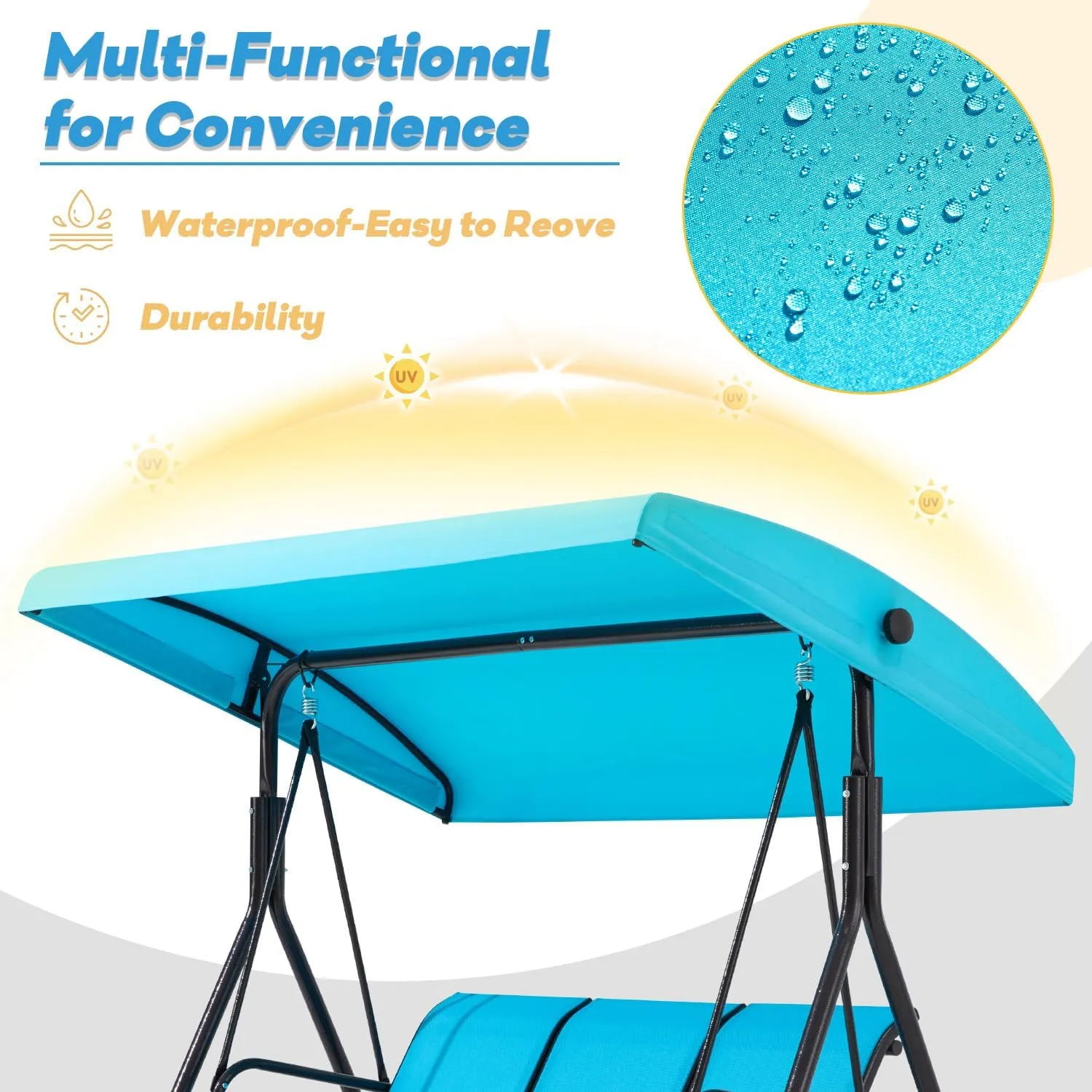 Outdoor Patio Swing with Adjustable Canopy for Backyard, Porch, Garden,Textilene Seat,(Lake Blue)
