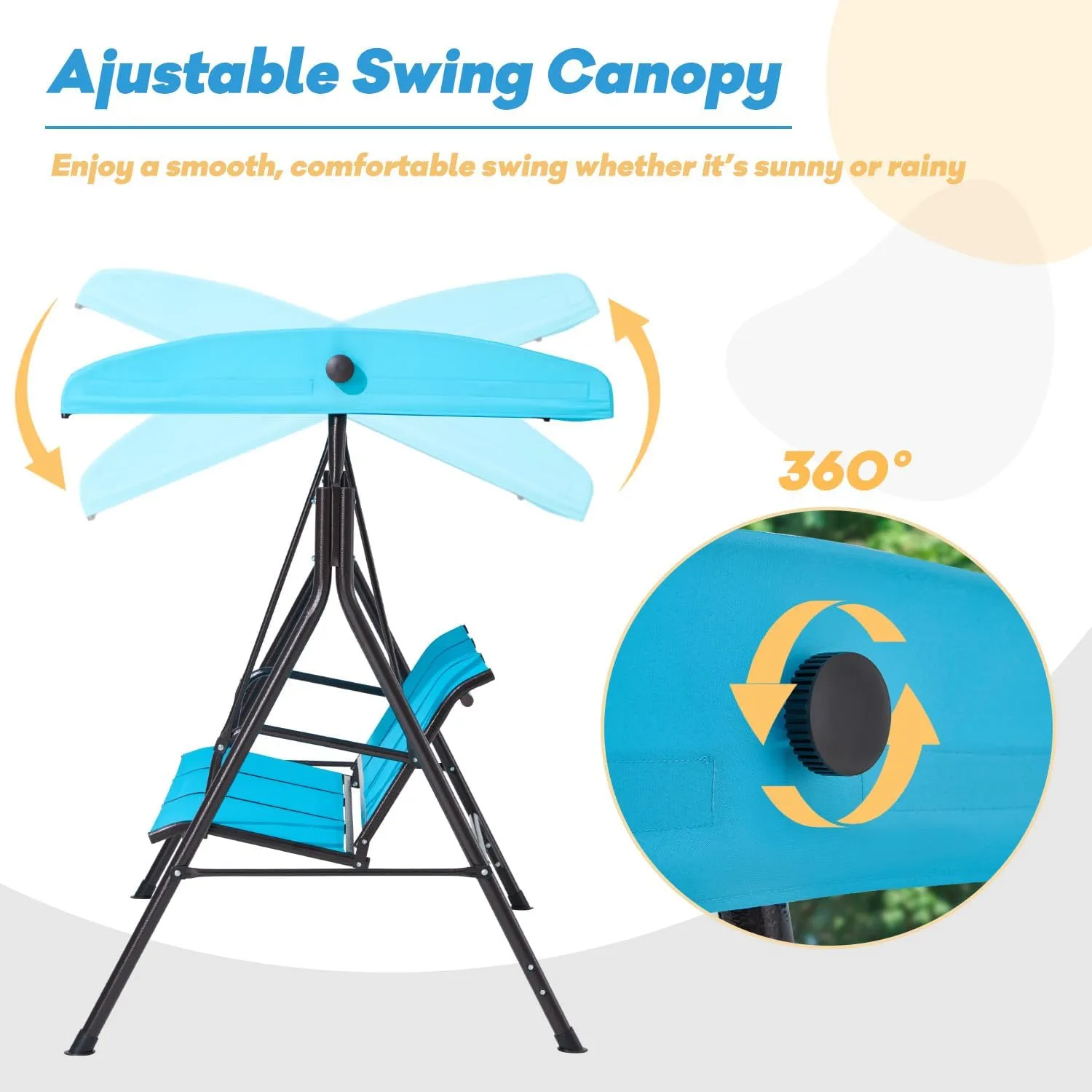 Outdoor Patio Swing with Adjustable Canopy for Backyard, Porch, Garden,Textilene Seat,(Lake Blue)