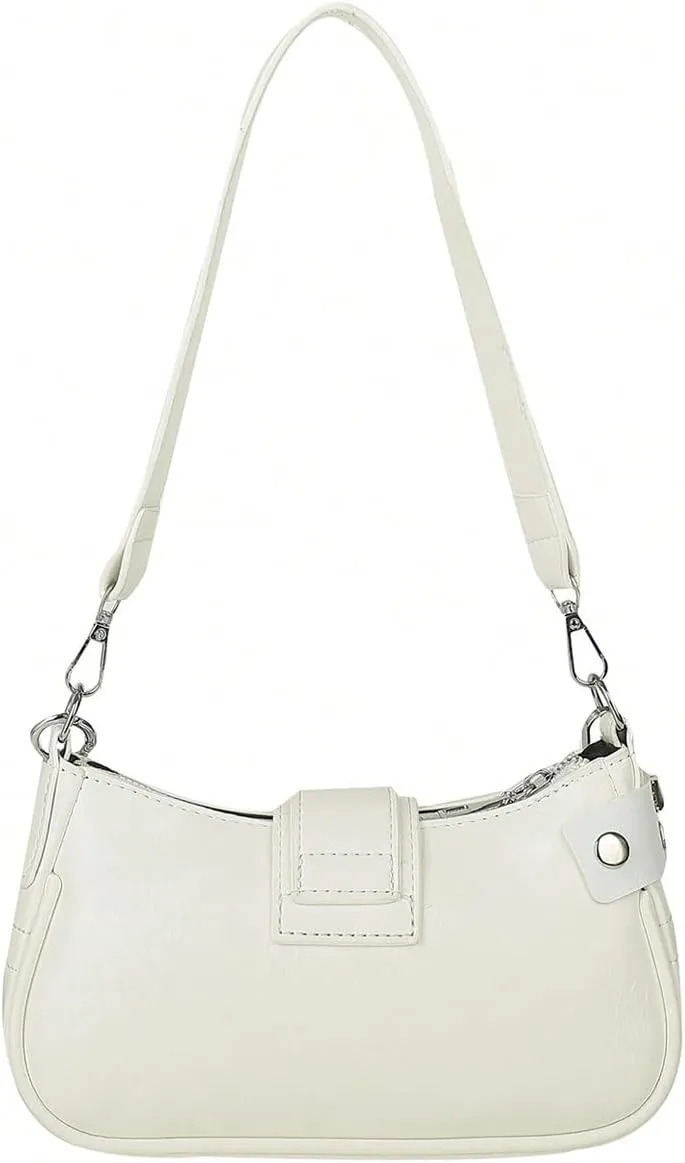 OYOANGLE Women's PU Leather Shoulder Bags Y2K Chain Decor Zipper Top Handle Handbags Small Underarm Bags