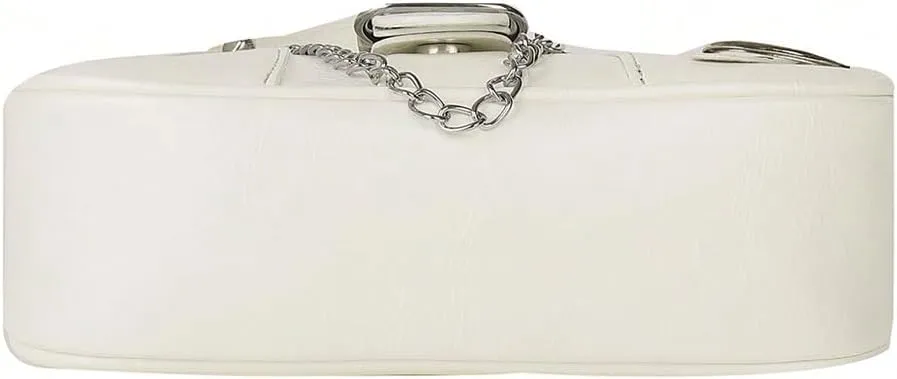 OYOANGLE Women's PU Leather Shoulder Bags Y2K Chain Decor Zipper Top Handle Handbags Small Underarm Bags