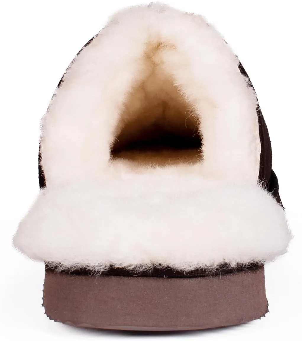 Parfeying Men's Sheepskin Shearling Slippers, Anti-slip Rubber Sole Indoor Outdoor Cow Suede Leather Slip on Slippers for Men