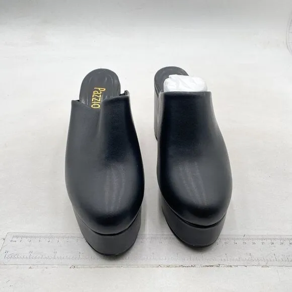 Pazzion Black Thick Platform Round Toe Clog Mule Slip On Block High Heel Slipper