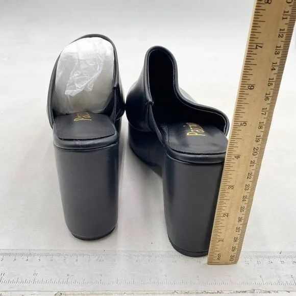 Pazzion Black Thick Platform Round Toe Clog Mule Slip On Block High Heel Slipper