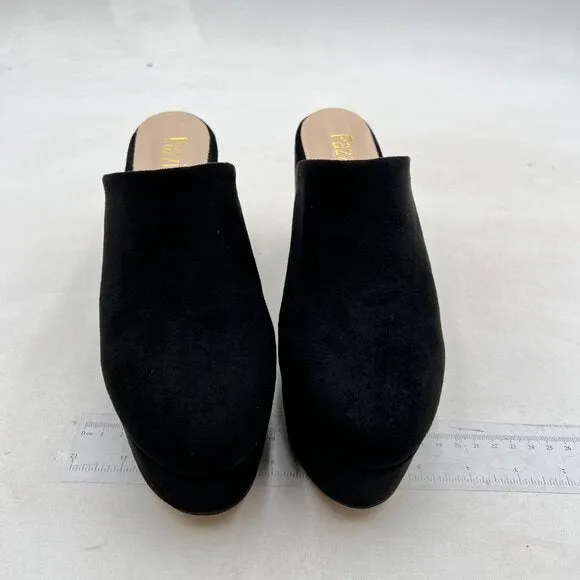 Pazzion Black Thick Platform Round Toe Clog Mule Slip On Block High Heel Slipper
