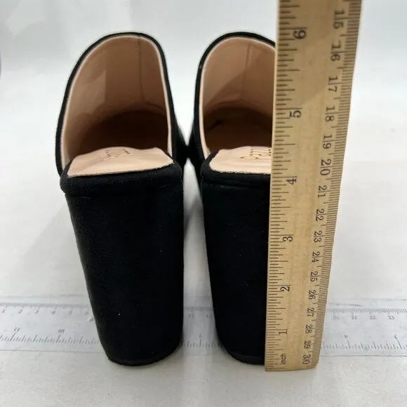 Pazzion Black Thick Platform Round Toe Clog Mule Slip On Block High Heel Slipper
