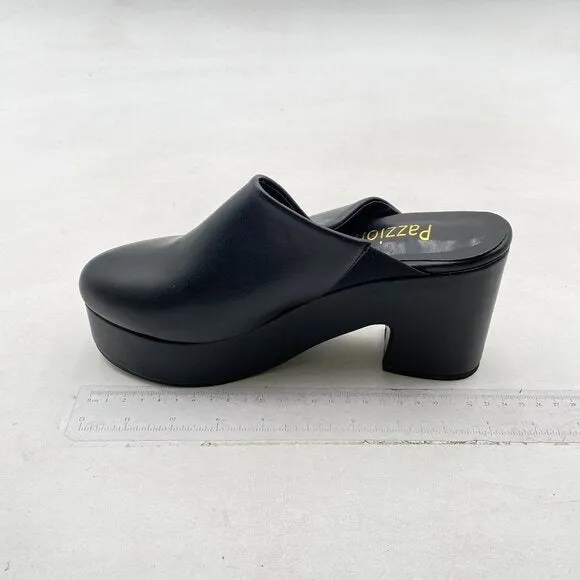 Pazzion Black Thick Platform Round Toe Clog Mule Slip On Block High Heel Slipper