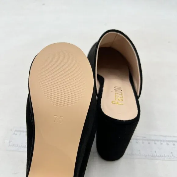 Pazzion Black Thick Platform Round Toe Clog Mule Slip On Block High Heel Slipper