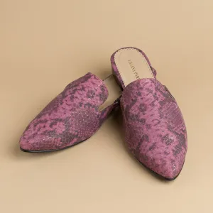 Pink Faux Snakeskin Mules Flat