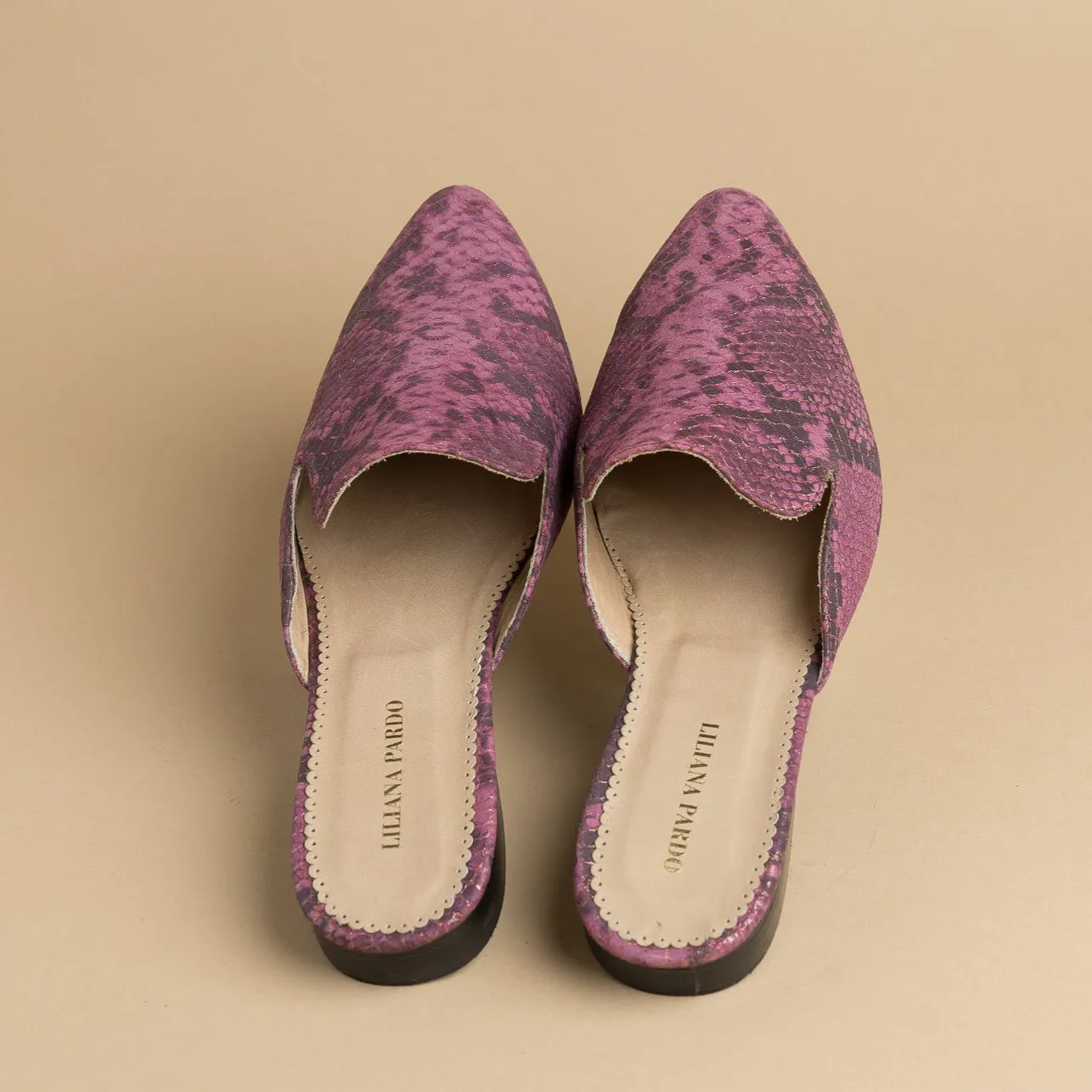 Pink Faux Snakeskin Mules Flat