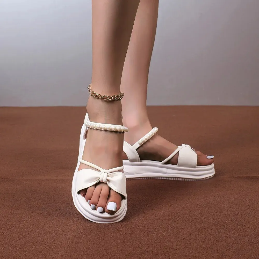 Platform Heel Sandal with Elastic Pearl Closure